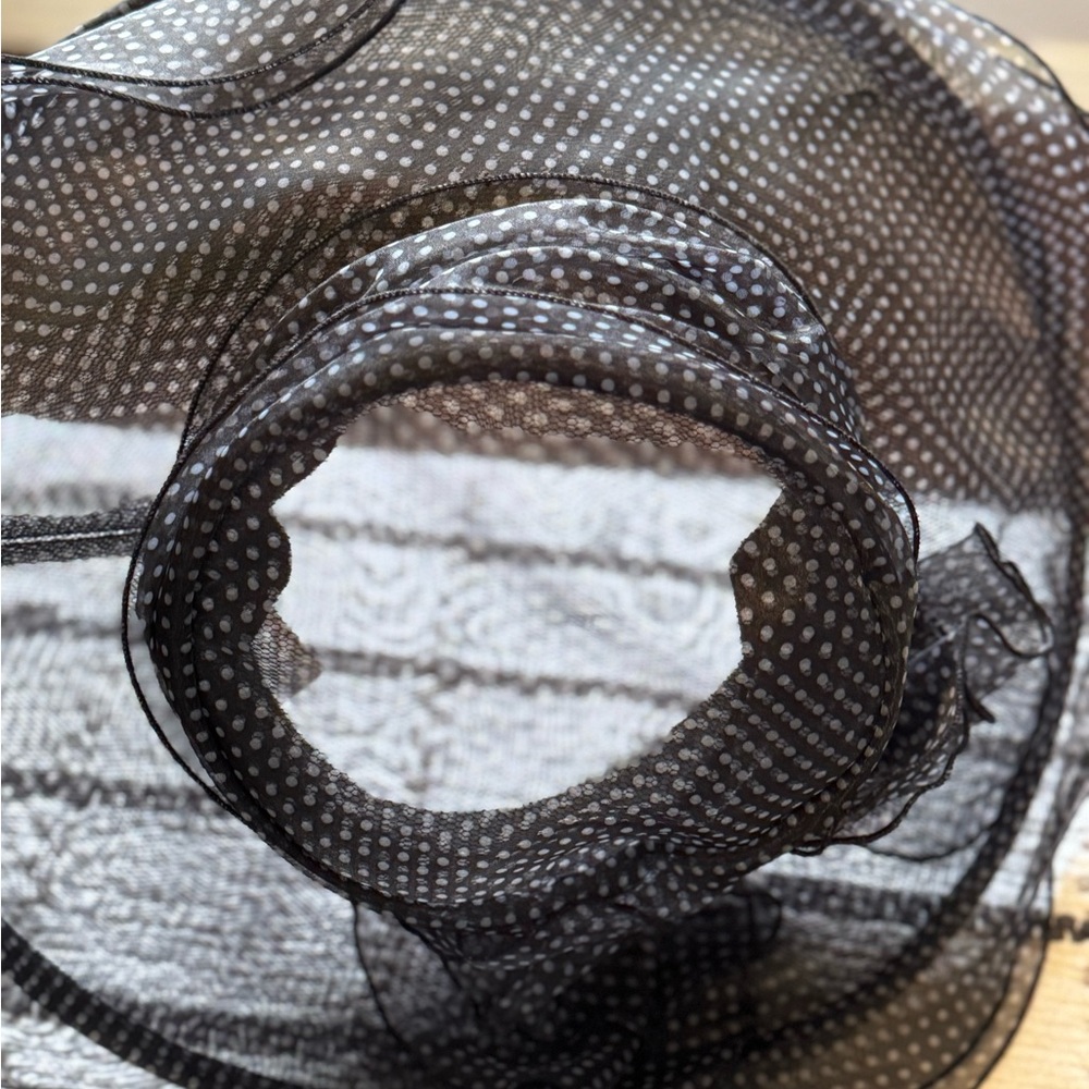 Betmar Black Sheer Polka Dot Hat with Bow - Picture 3 of 4